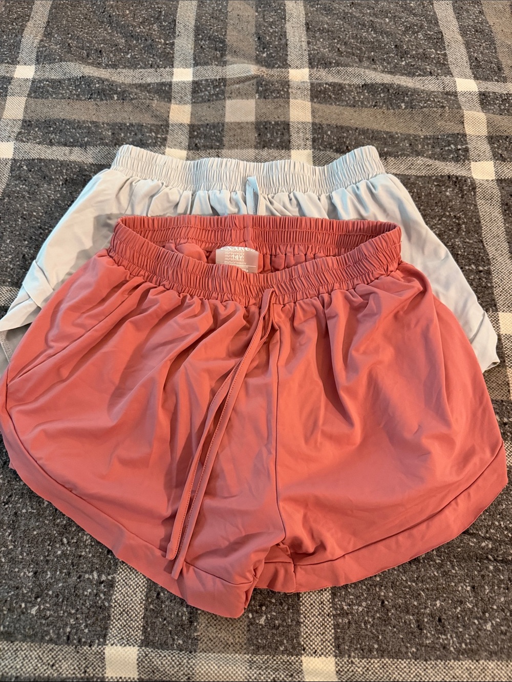 Drawstring Active Shorts - Coral and Light Gray